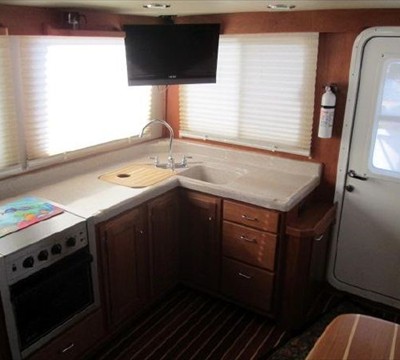 galley looking aft, double corner sink